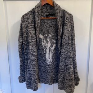 360 Cashmere Navy/White Cow Skull Cardigan, XS